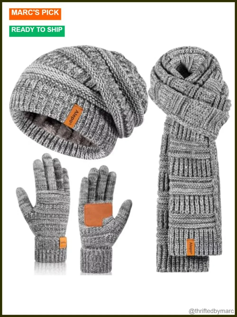 Winter Beanie Hat Scarf Gloves Set, Slouchy Beanie, Touchscreen Gloves, Warm 3